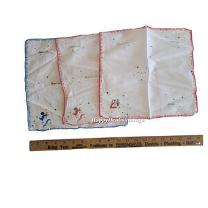 Vintage Zodiac Red White and Blue Hand‎ Rolled Cotton 3 Handkerchief lot